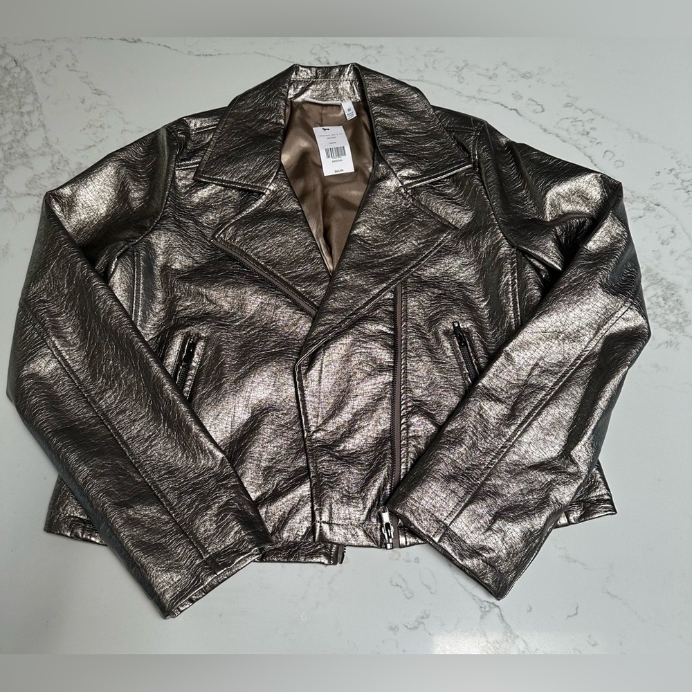Willow Metallic Silver Leather Jacket. NWT!